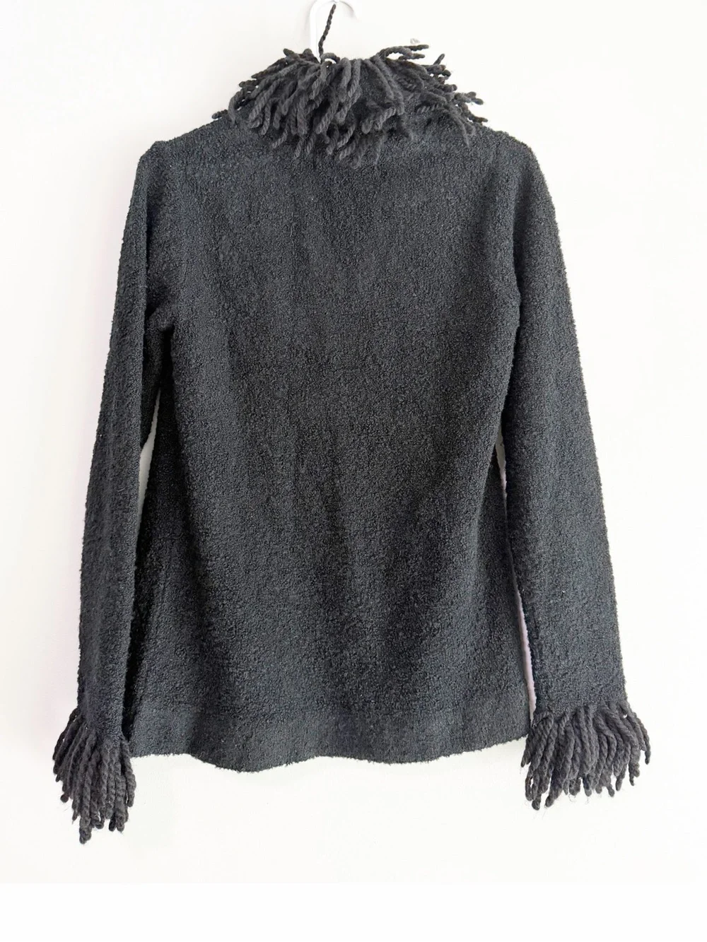Vintage free people fringe wool blend cardigan sweater coat black size medium
